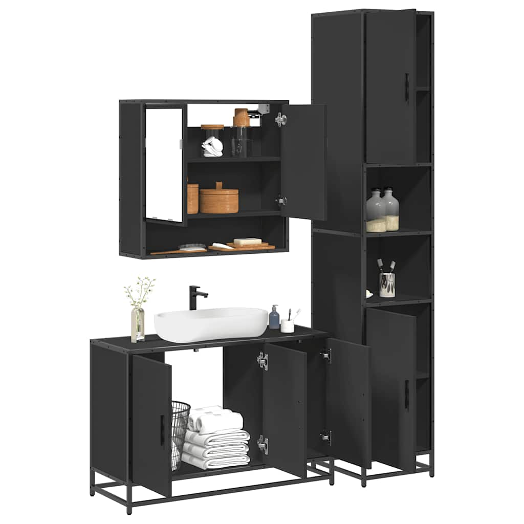 4 Piece Bathroom Furniture Set Black Engineered Wood