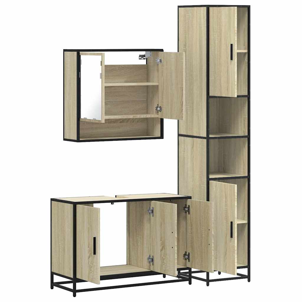 3 Piece Bathroom Furniture Set Sonoma Oak Engineered Wood