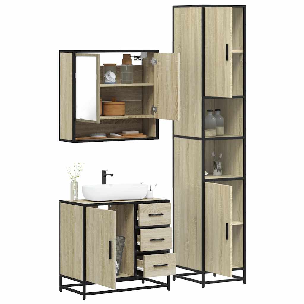 3 Piece Bathroom Furniture Set Sonoma Oak Engineered Wood