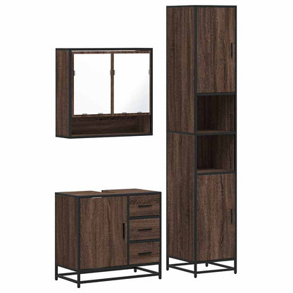 3 Piece Bathroom Furniture Set Brown Oak Engineered Wood