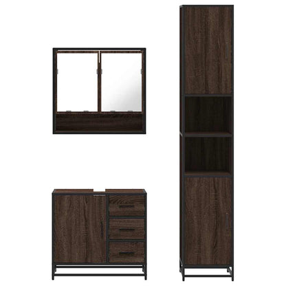 3 Piece Bathroom Furniture Set Brown Oak Engineered Wood