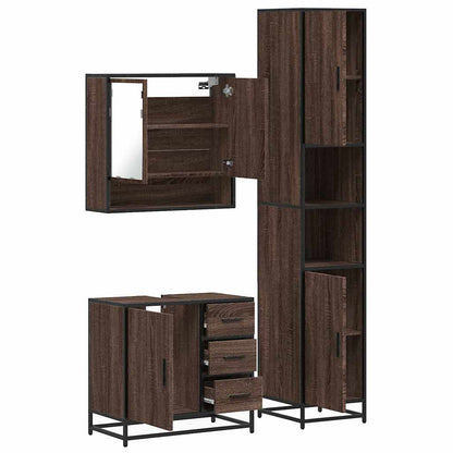 3 Piece Bathroom Furniture Set Brown Oak Engineered Wood