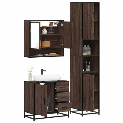 3 Piece Bathroom Furniture Set Brown Oak Engineered Wood