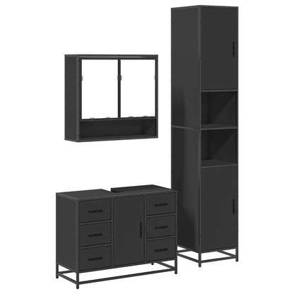 4 Piece Bathroom Furniture Set Black Engineered Wood