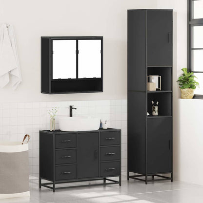 4 Piece Bathroom Furniture Set Black Engineered Wood