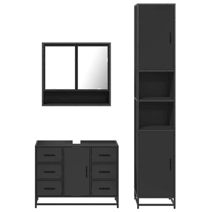 4 Piece Bathroom Furniture Set Black Engineered Wood