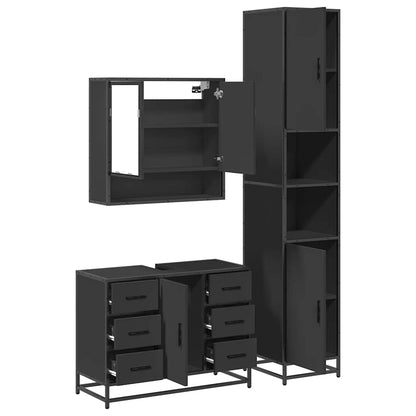 4 Piece Bathroom Furniture Set Black Engineered Wood