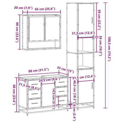 4 Piece Bathroom Furniture Set Black Engineered Wood