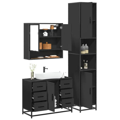 4 Piece Bathroom Furniture Set Black Engineered Wood