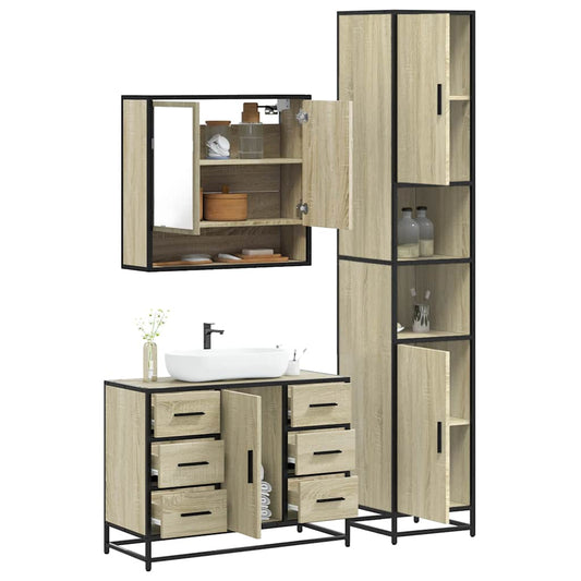 3 Piece Bathroom Furniture Set Sonoma Oak Engineered Wood