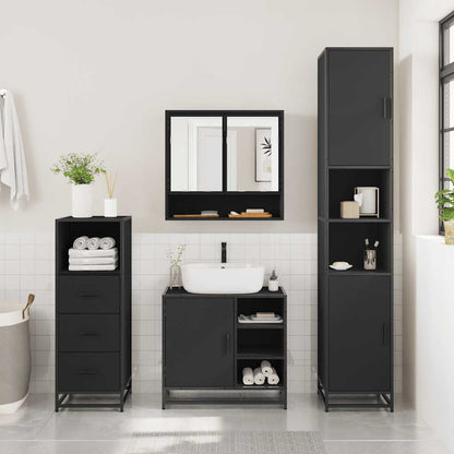 4 Piece Bathroom Furniture Set Black Engineered Wood