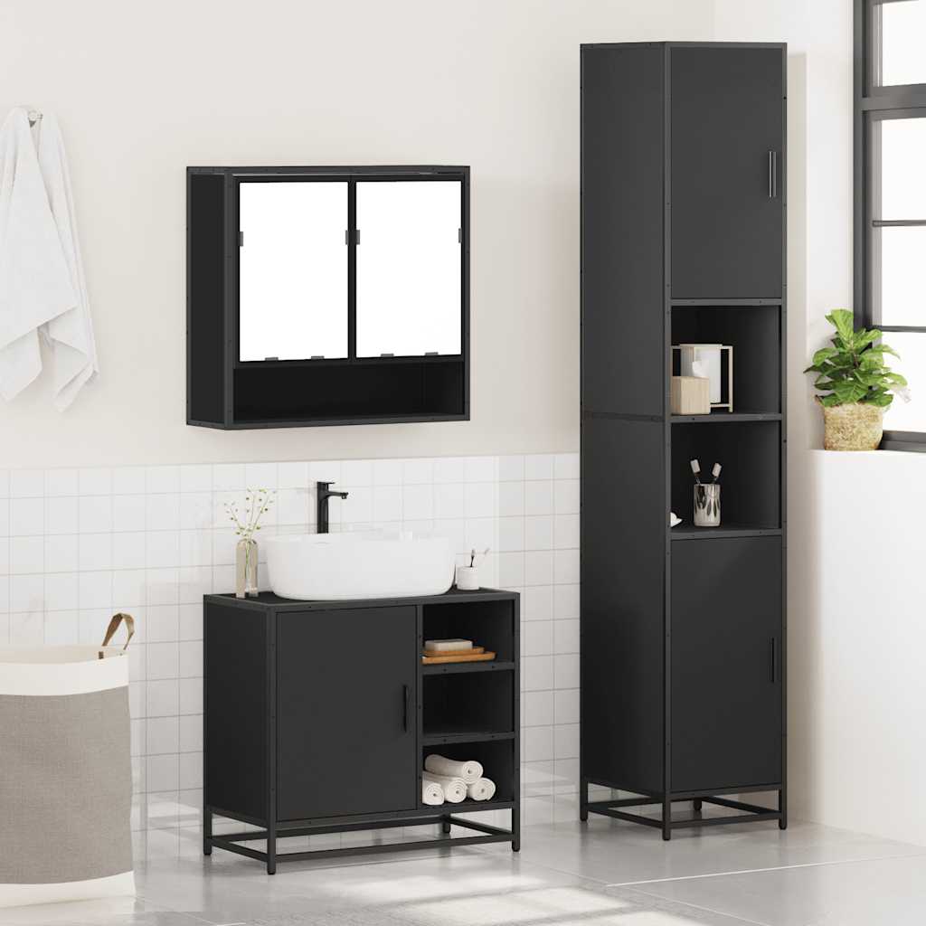 4 Piece Bathroom Furniture Set Black Engineered Wood