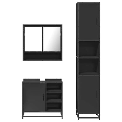 4 Piece Bathroom Furniture Set Black Engineered Wood