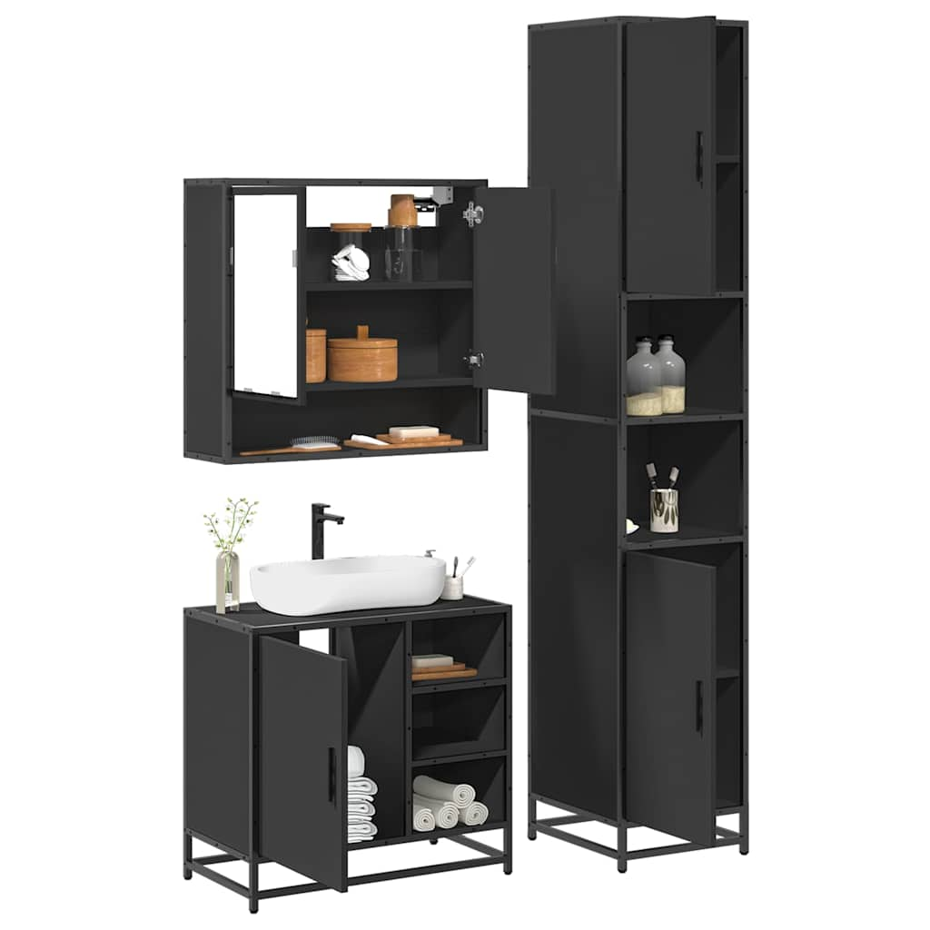 4 Piece Bathroom Furniture Set Black Engineered Wood