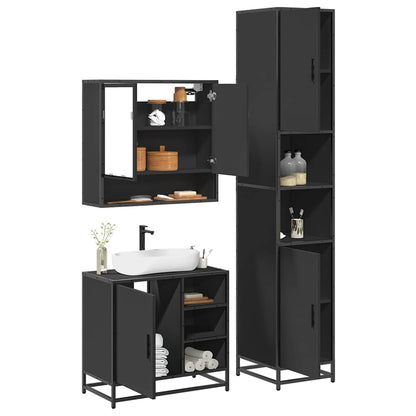 4 Piece Bathroom Furniture Set Black Engineered Wood