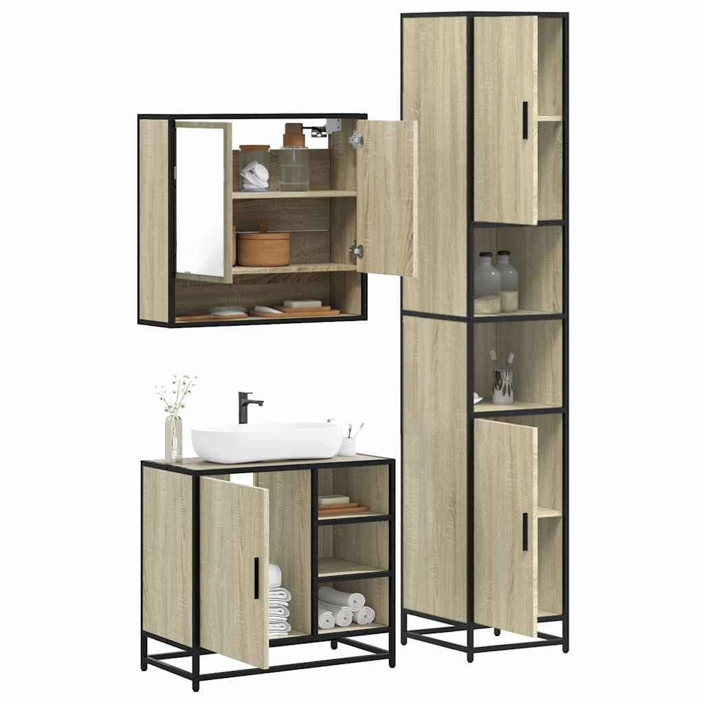 3 Piece Bathroom Furniture Set Sonoma Oak Engineered Wood