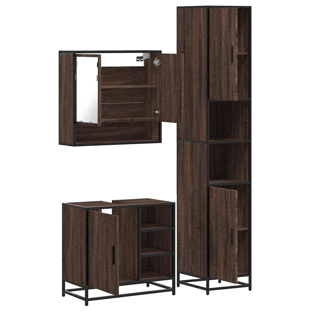 3 Piece Bathroom Furniture Set Brown Oak Engineered Wood