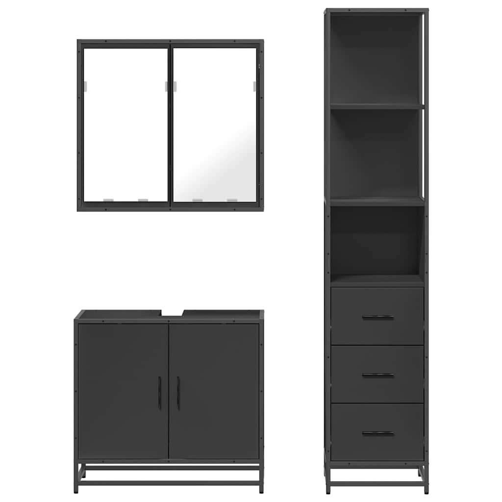 3 Piece Bathroom Furniture Set Black Engineered Wood