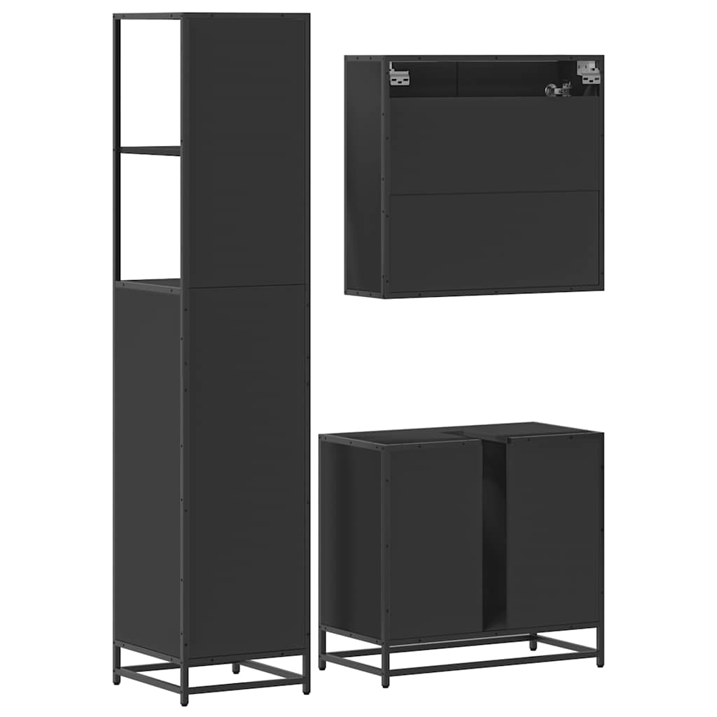 3 Piece Bathroom Furniture Set Black Engineered Wood