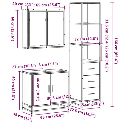 3 Piece Bathroom Furniture Set Black Engineered Wood