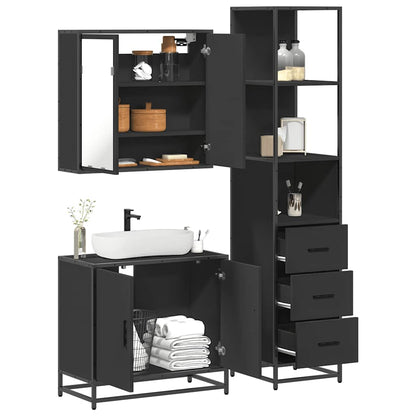 3 Piece Bathroom Furniture Set Black Engineered Wood