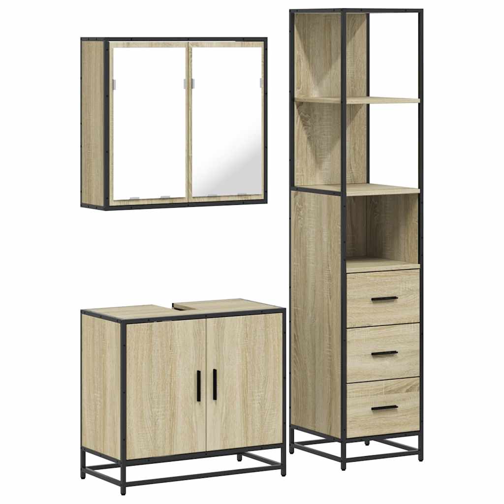 3 Piece Bathroom Furniture Set Sonoma Oak Engineered Wood