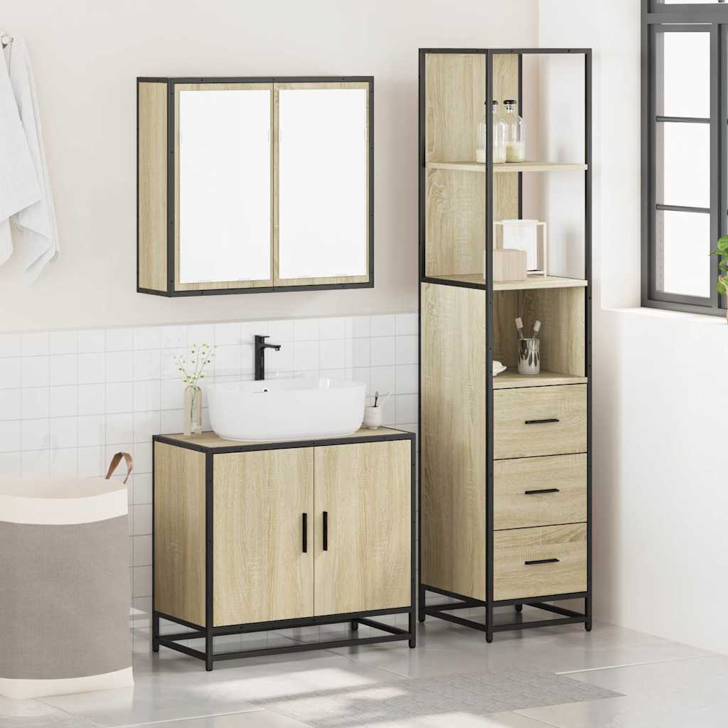 3 Piece Bathroom Furniture Set Sonoma Oak Engineered Wood