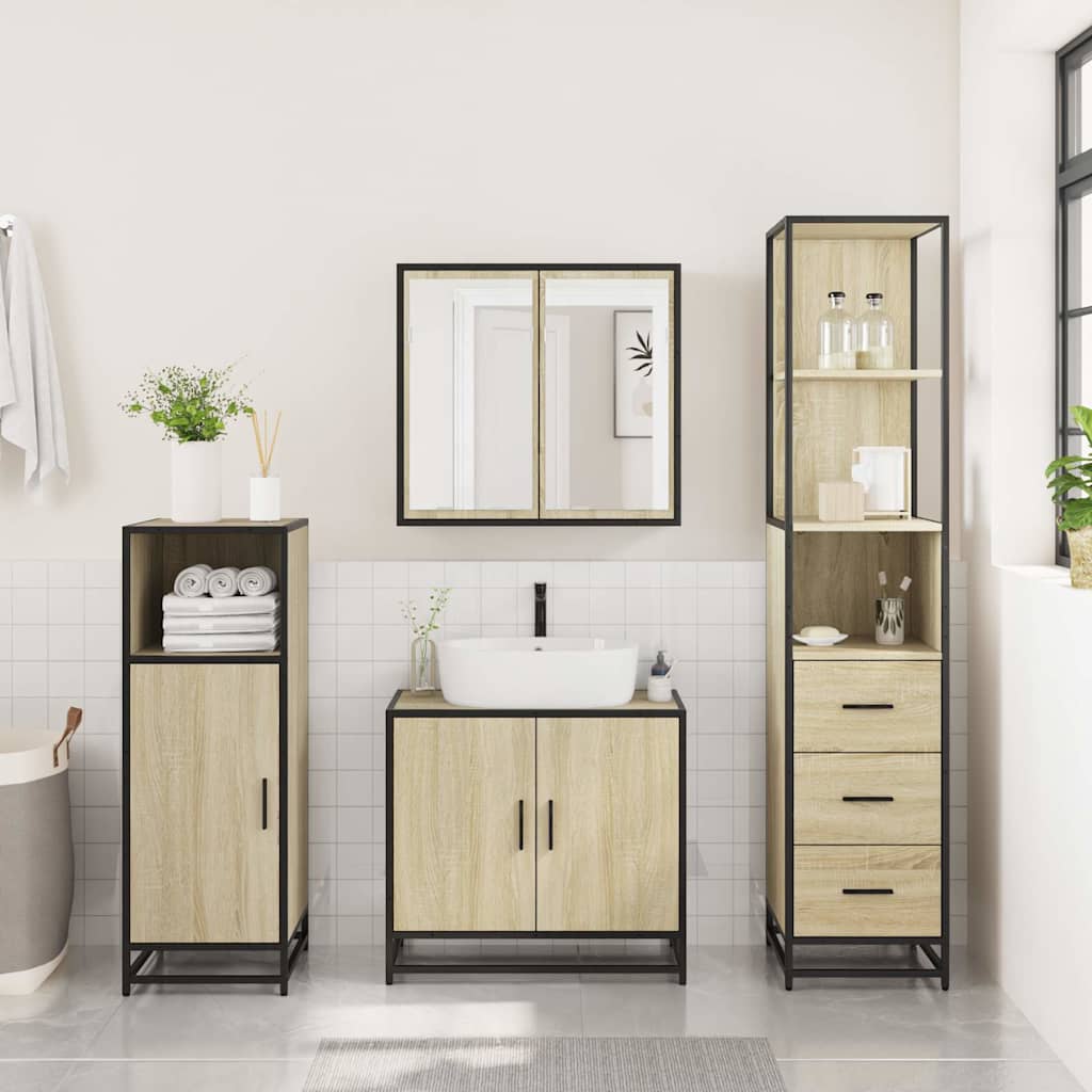 3 Piece Bathroom Furniture Set Sonoma Oak Engineered Wood