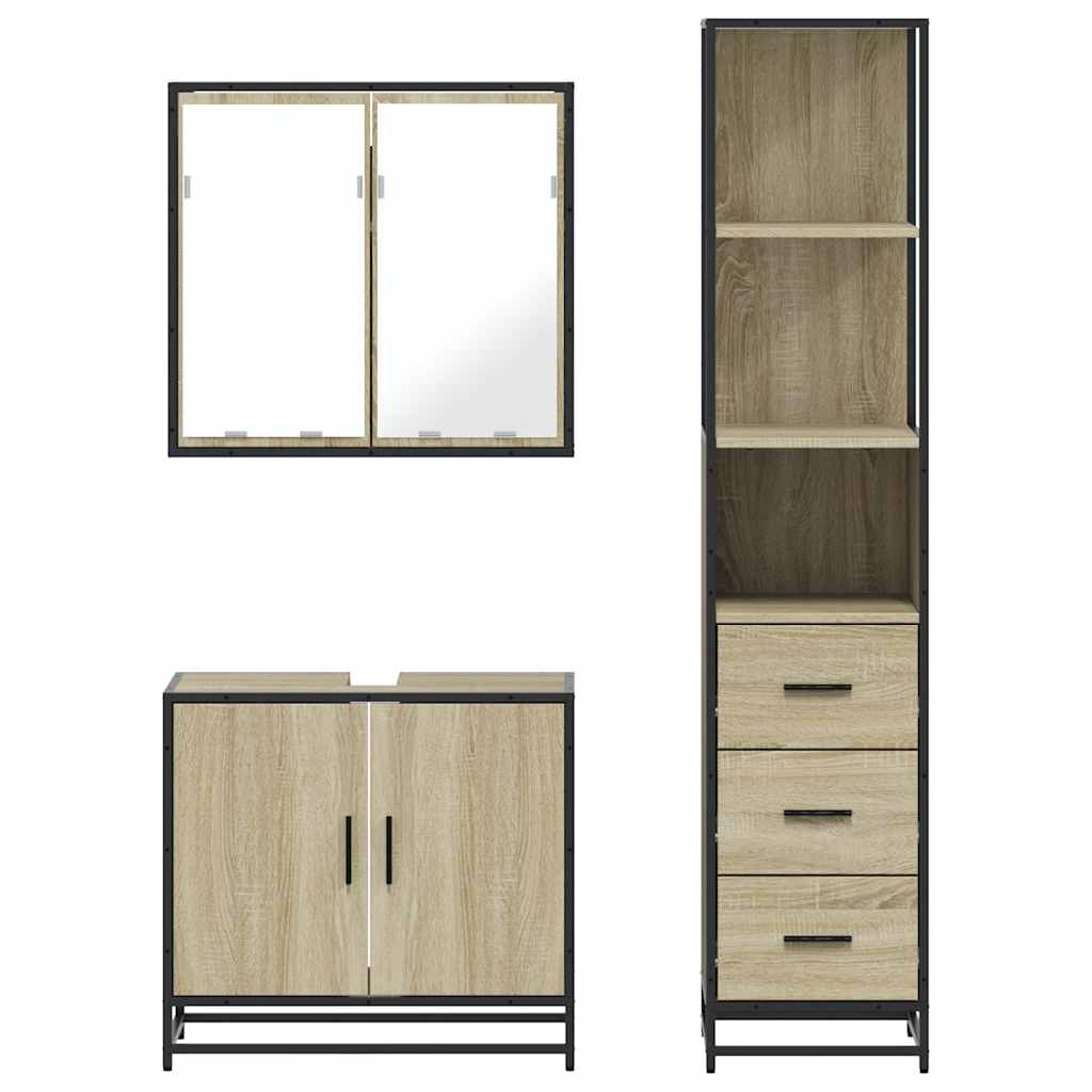 3 Piece Bathroom Furniture Set Sonoma Oak Engineered Wood