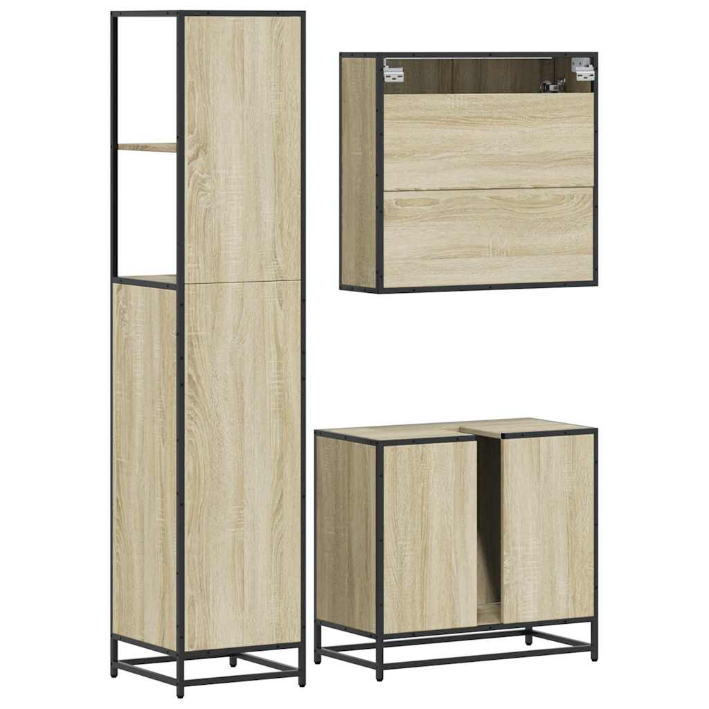 3 Piece Bathroom Furniture Set Sonoma Oak Engineered Wood