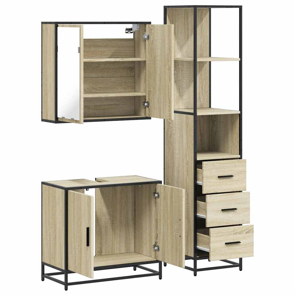 3 Piece Bathroom Furniture Set Sonoma Oak Engineered Wood