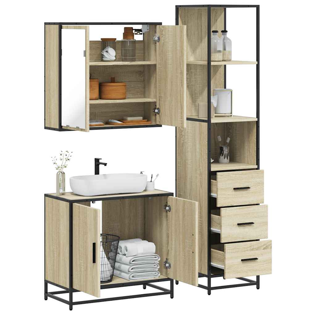 3 Piece Bathroom Furniture Set Sonoma Oak Engineered Wood