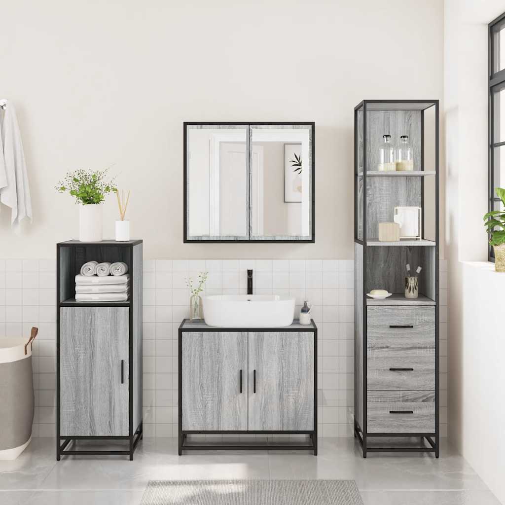 3 Piece Bathroom Furniture Set Grey Sonoma Engineered Wood