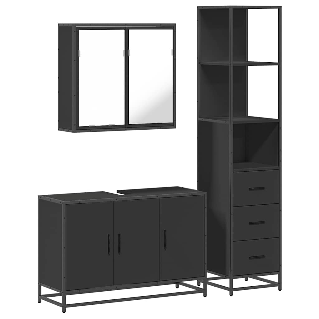 3 Piece Bathroom Furniture Set Black Engineered Wood