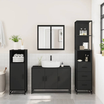 3 Piece Bathroom Furniture Set Black Engineered Wood