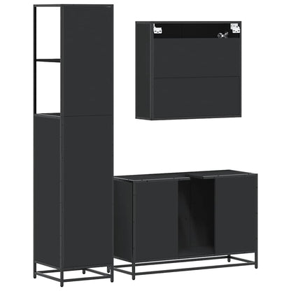 3 Piece Bathroom Furniture Set Black Engineered Wood