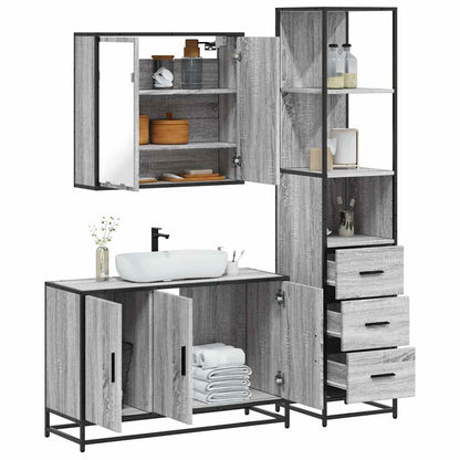 3 Piece Bathroom Furniture Set Grey Sonoma Engineered Wood