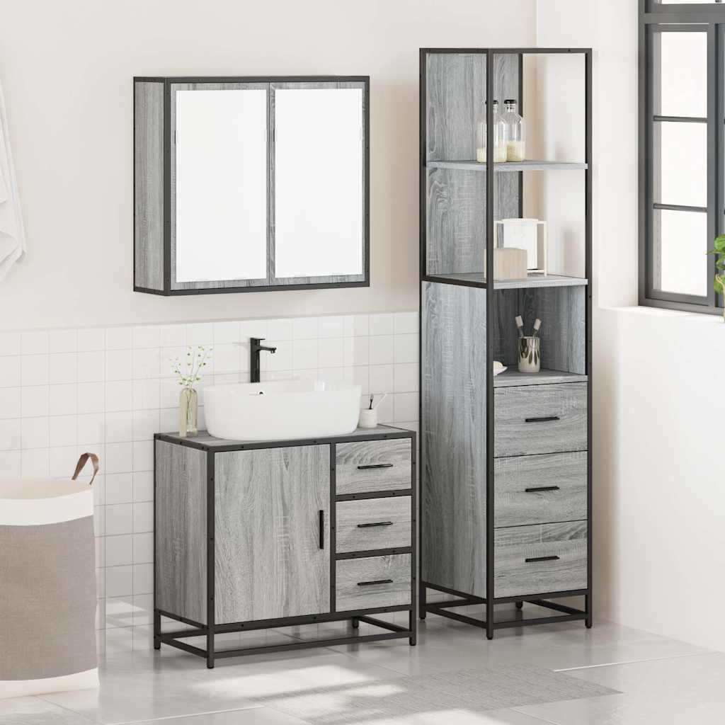 3 Piece Bathroom Furniture Set Grey Sonoma Engineered Wood