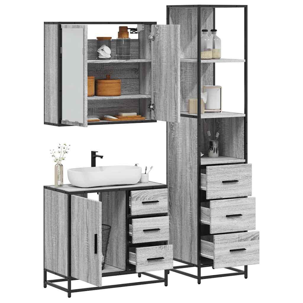 3 Piece Bathroom Furniture Set Grey Sonoma Engineered Wood