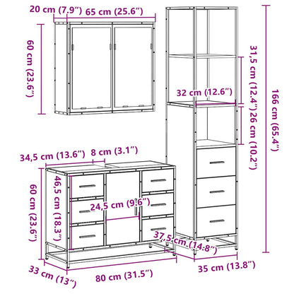 3 Piece Bathroom Furniture Set Black Engineered Wood