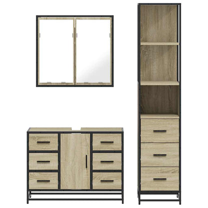 3 Piece Bathroom Furniture Set Sonoma Oak Engineered Wood