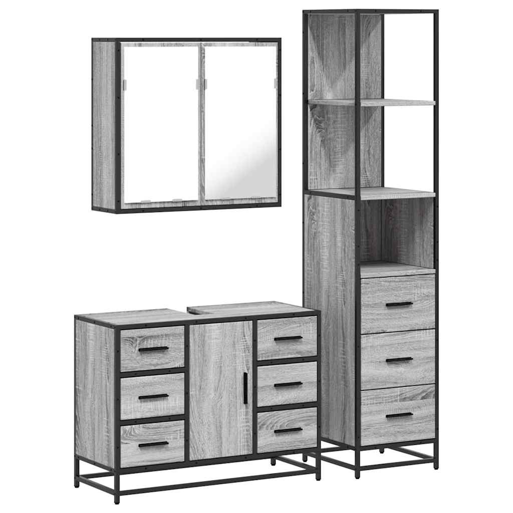 3 Piece Bathroom Furniture Set Grey Sonoma Engineered Wood