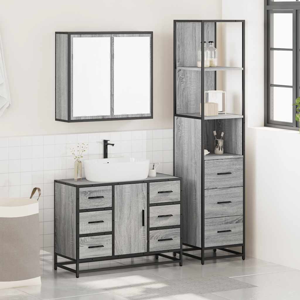 3 Piece Bathroom Furniture Set Grey Sonoma Engineered Wood