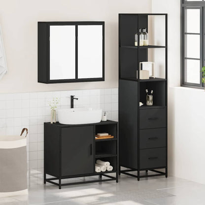 3 Piece Bathroom Furniture Set Black Engineered Wood