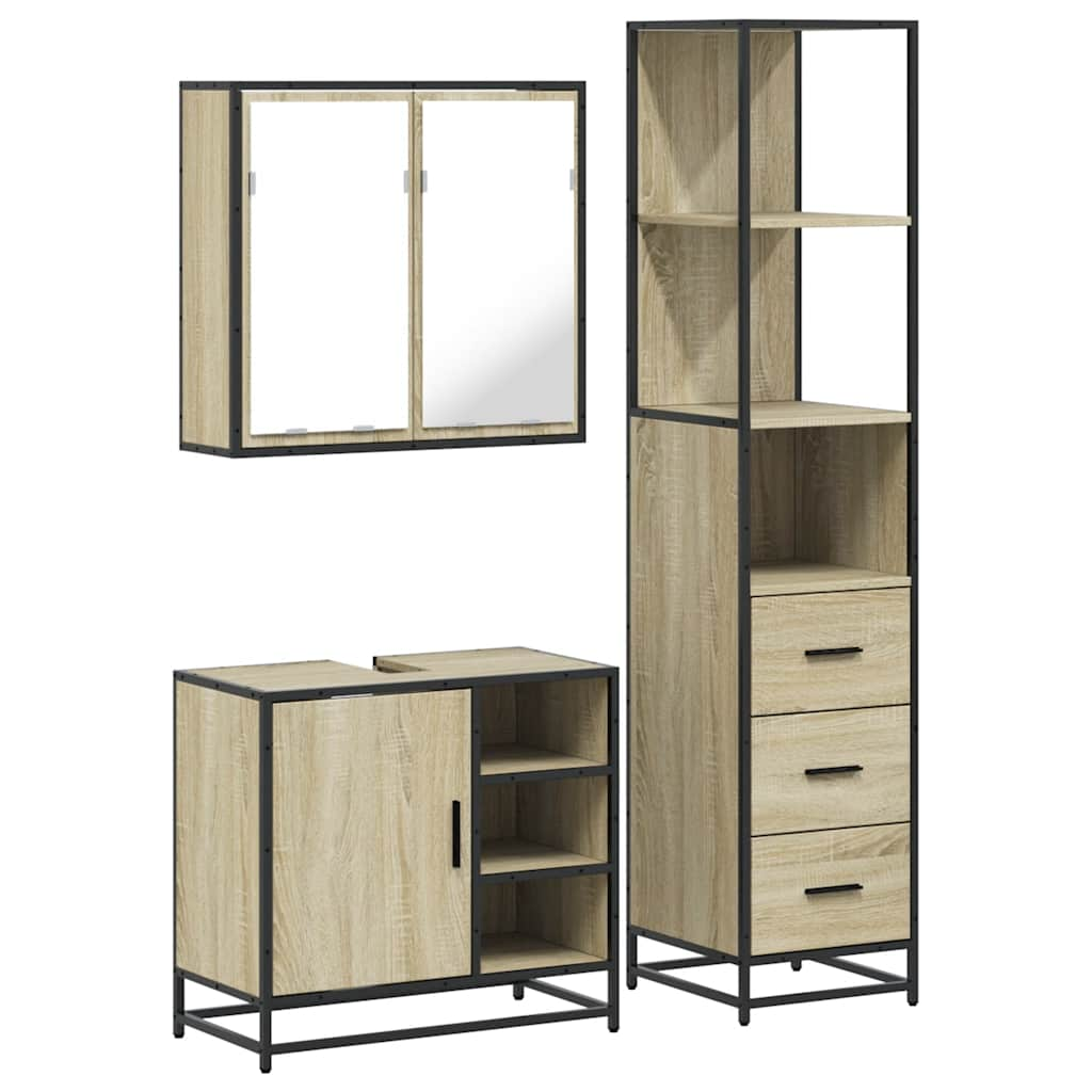 3 Piece Bathroom Furniture Set Sonoma Oak Engineered Wood