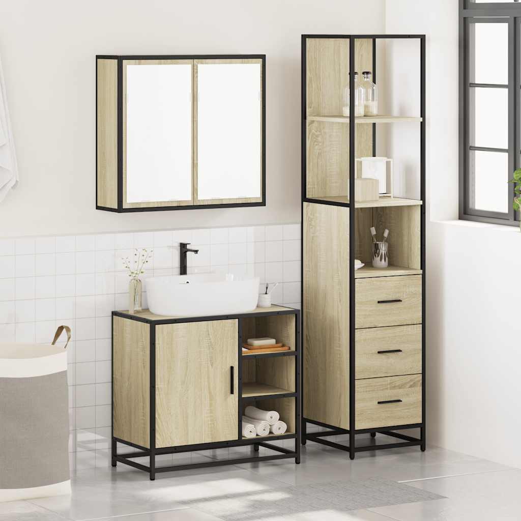 3 Piece Bathroom Furniture Set Sonoma Oak Engineered Wood