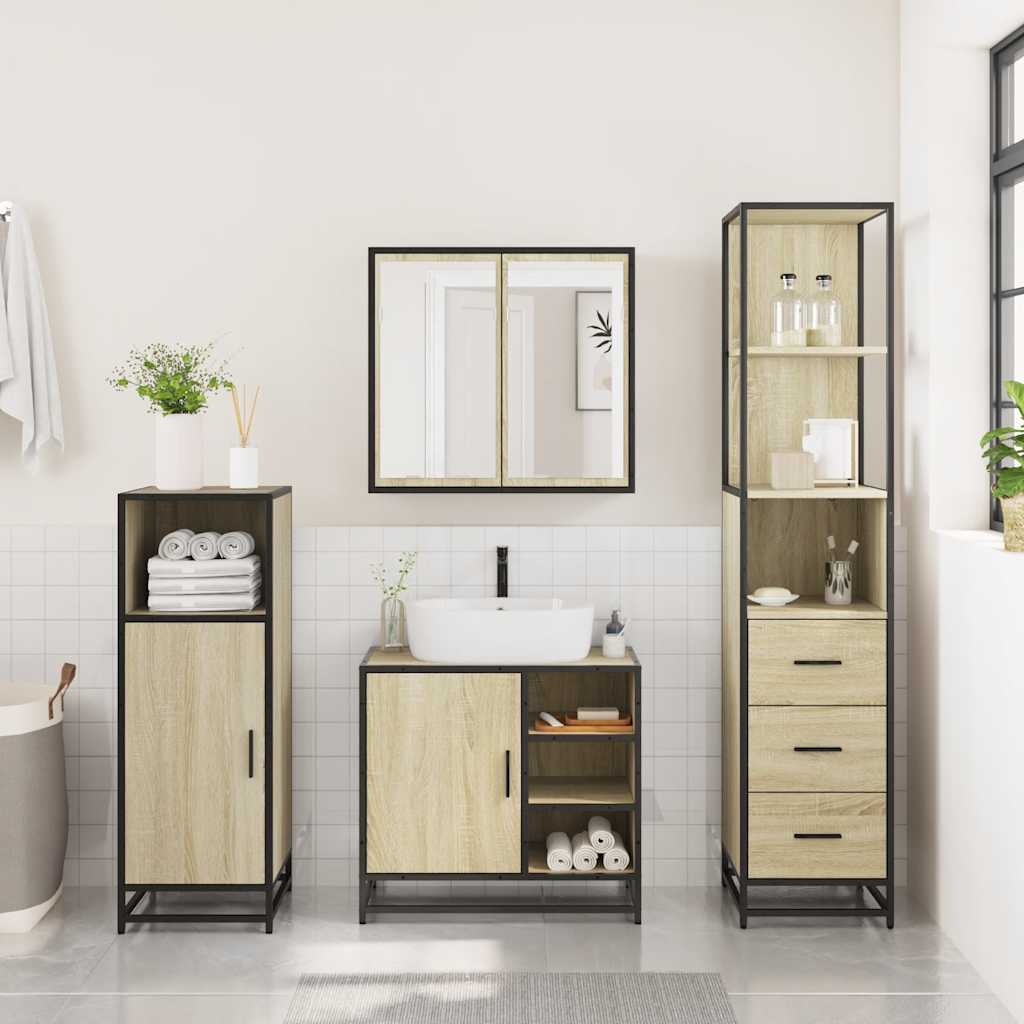 3 Piece Bathroom Furniture Set Sonoma Oak Engineered Wood