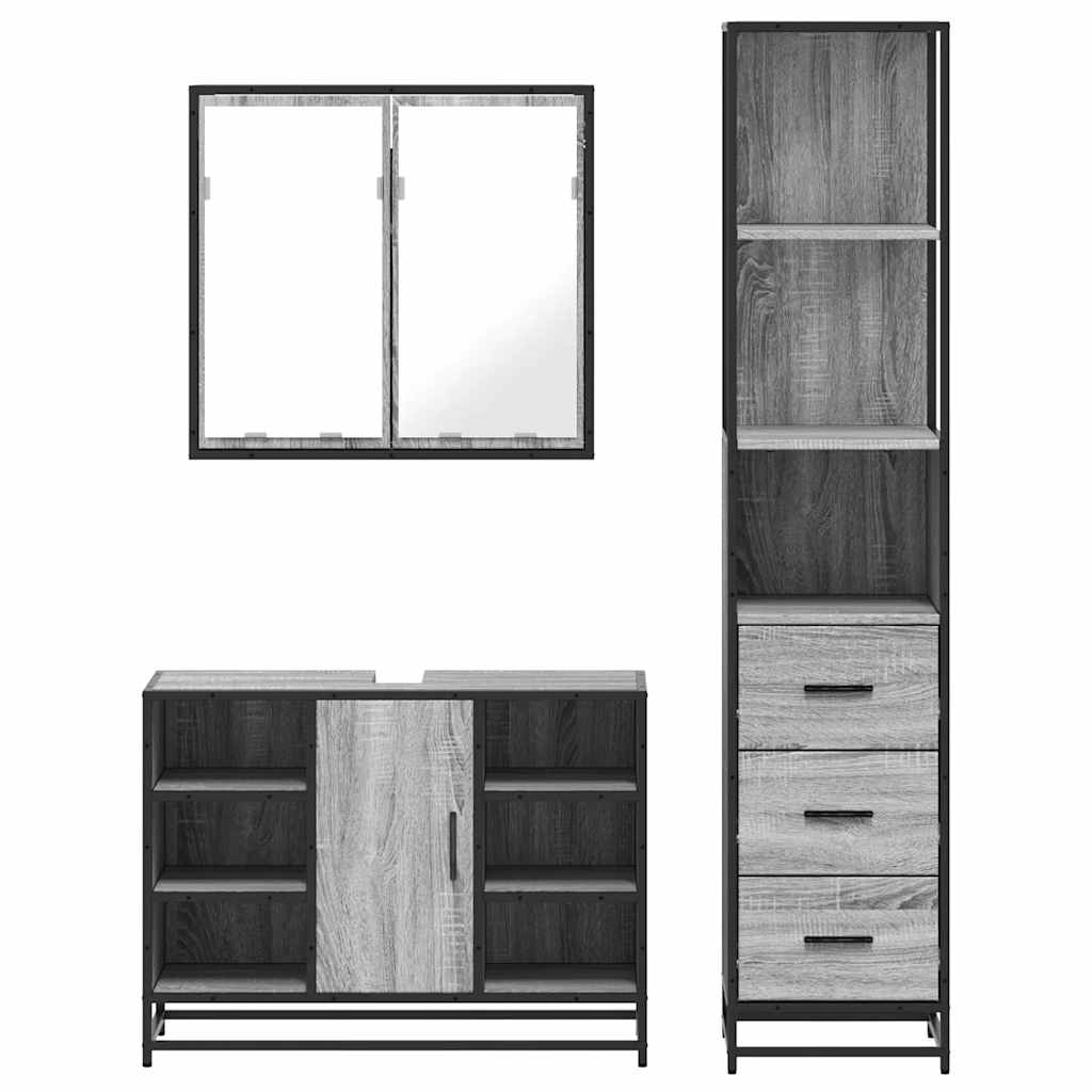 3 Piece Bathroom Furniture Set Grey Sonoma Engineered Wood