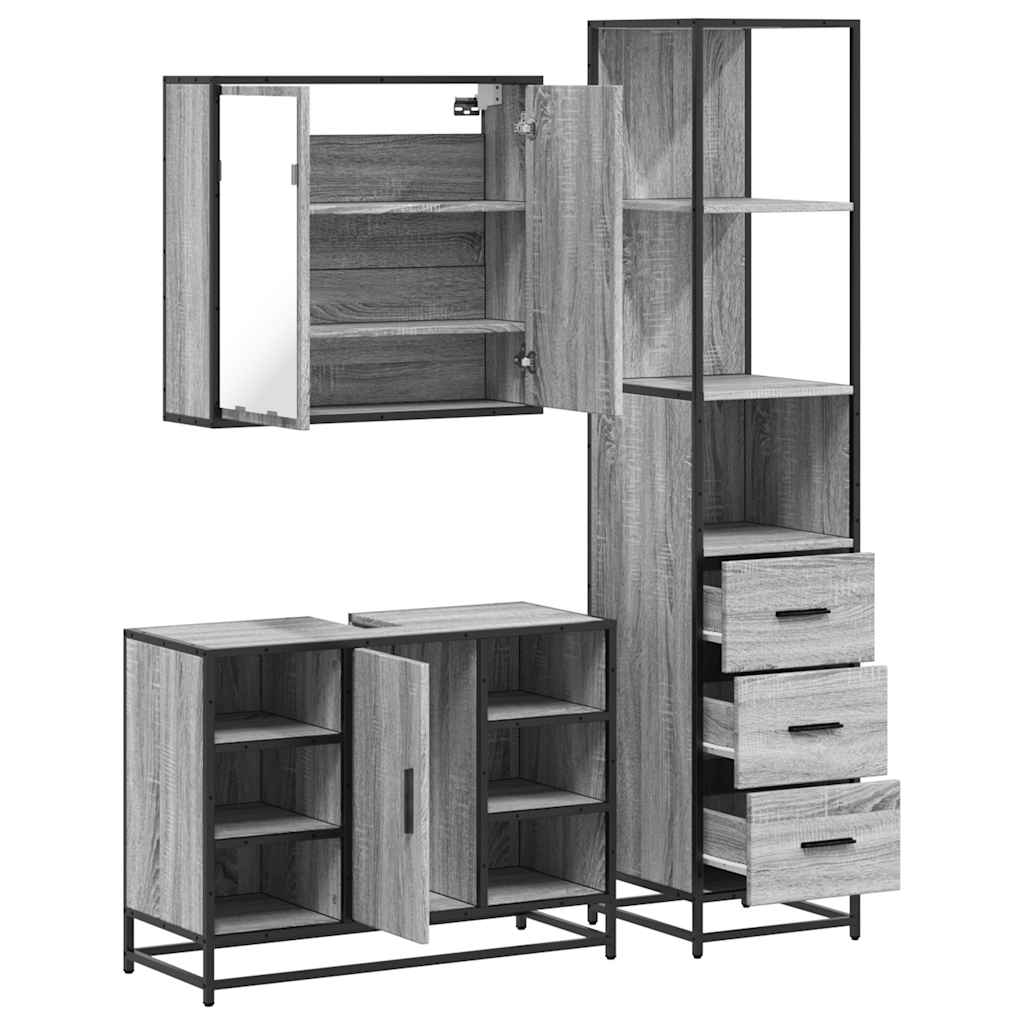 3 Piece Bathroom Furniture Set Grey Sonoma Engineered Wood