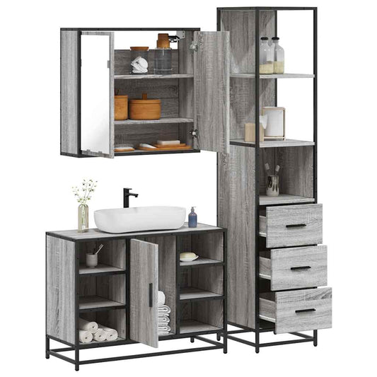 3 Piece Bathroom Furniture Set Grey Sonoma Engineered Wood